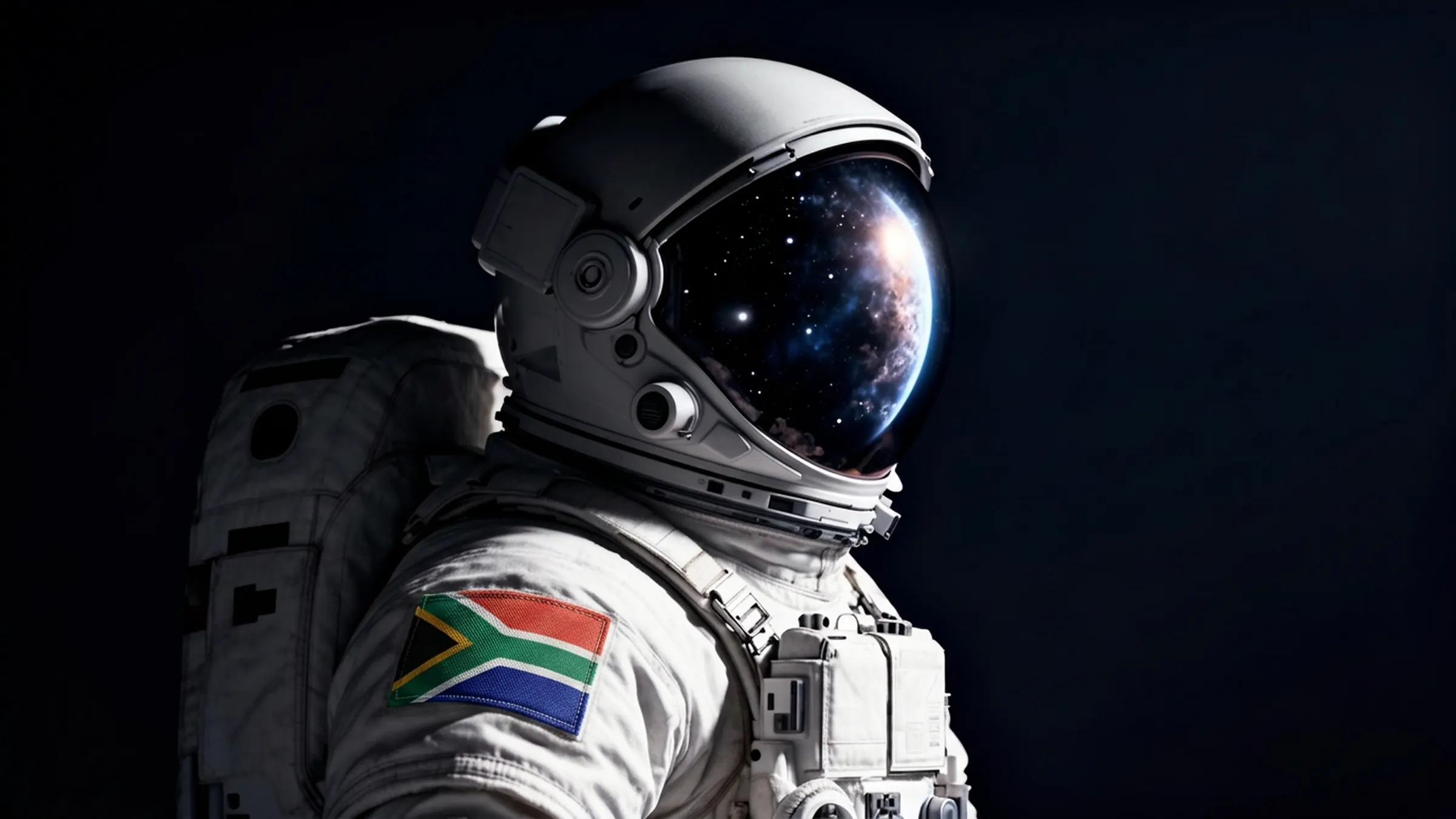 Astronaut with a South African flag on the suit